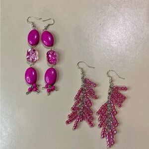 2PC. BEADED HOT PINK HOOK EARRINGS SET
